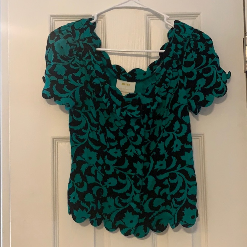 Maeve floral print button up short sleeve blouse